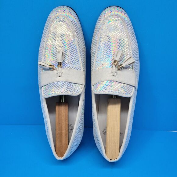 Royal Shoes Mens LF-8881 Silver Half Strap Tasseled Loafers Size US 10 EC